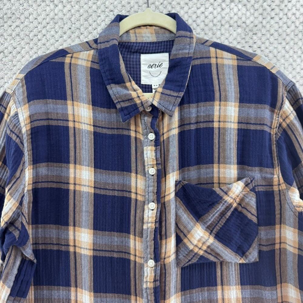 aerie Plaid Flannel Shirt Womens M Blue 90s Grunge Cabincore Outdoors - Picture 3 of 13